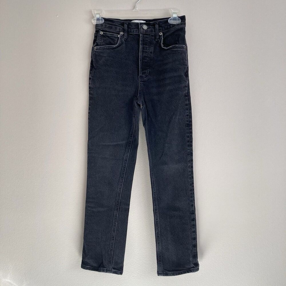 Agolde Riley Hi-Rise Straight Crop Jeans Faded Black Button Fly Size 23 Classic